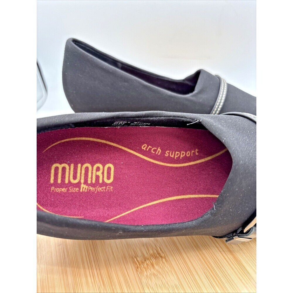 Munro Cindi II Black Fabric Block Heel Pumps Buckle Strap Women’s 9N Comfort - Picture 6 of 9